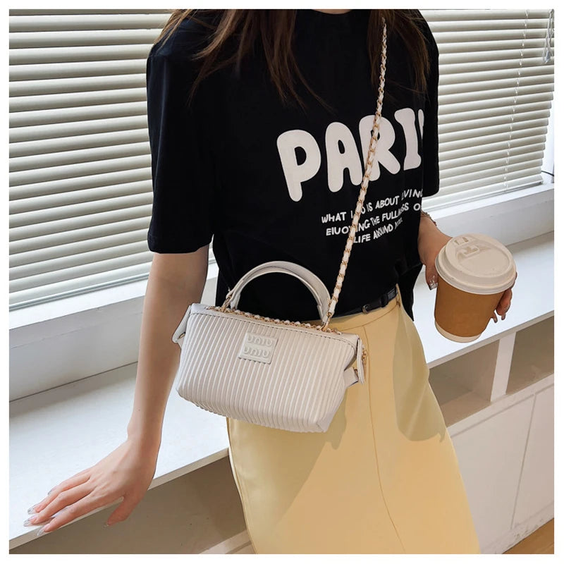 Pleated Chain Crossbody Handbag Women