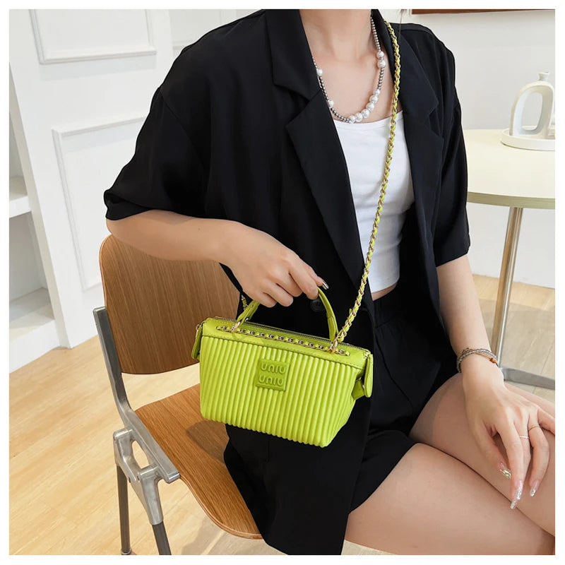 Pleated Chain Crossbody Handbag Women
