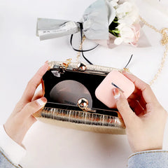 Red Pink Pleated PU Leather Evening Bag Mini Handbag Phone Purse