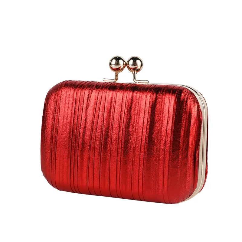 Red Pink Pleated PU Leather Evening Bag Mini Handbag Phone Purse