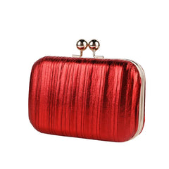 Red Pink Pleated PU Leather Evening Bag Mini Handbag Phone Purse