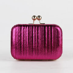 Red Pink Pleated PU Leather Evening Bag Mini Handbag Phone Purse