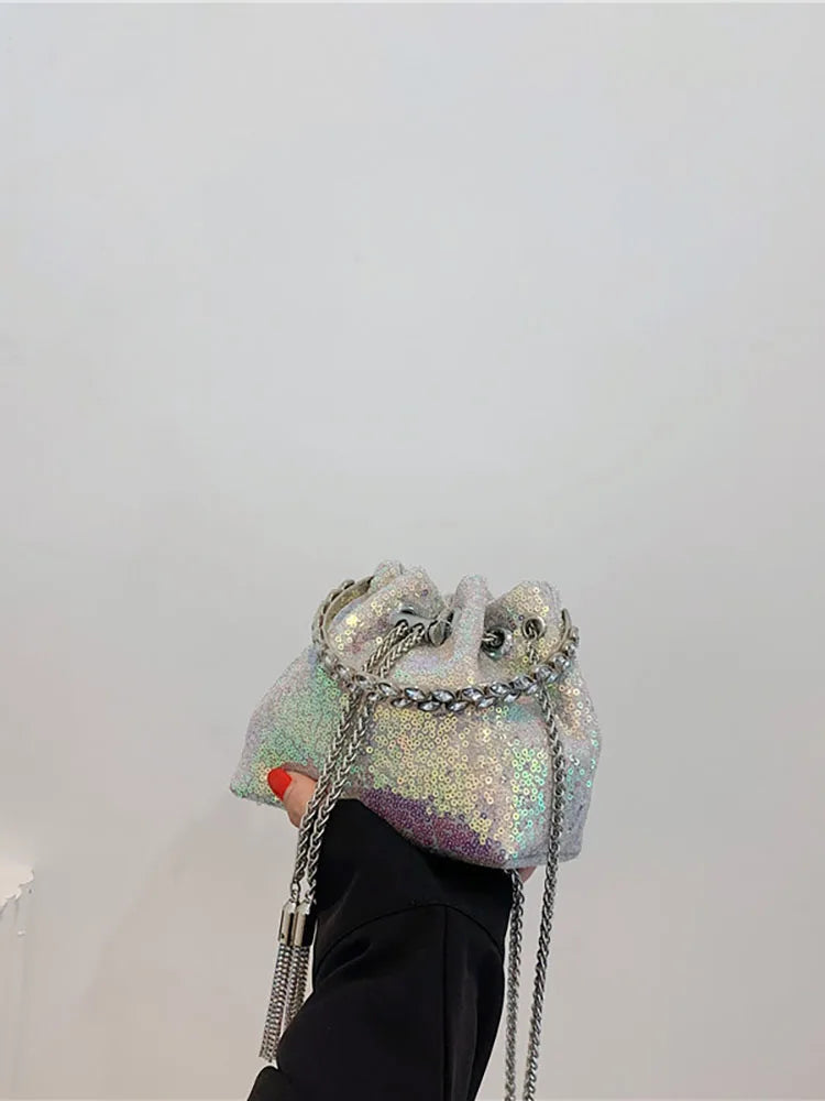 Pleated Pattern Bucket Shoulder Bags for Women