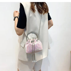 Pleated Pattern Bucket Shoulder Bags for Women
