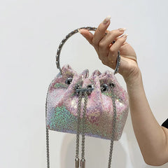 Pleated Pattern Bucket Shoulder Bags for Women