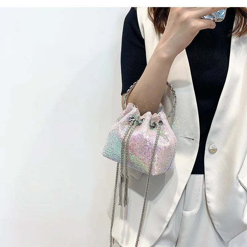 Pleated Pattern Bucket Shoulder Bags for Women