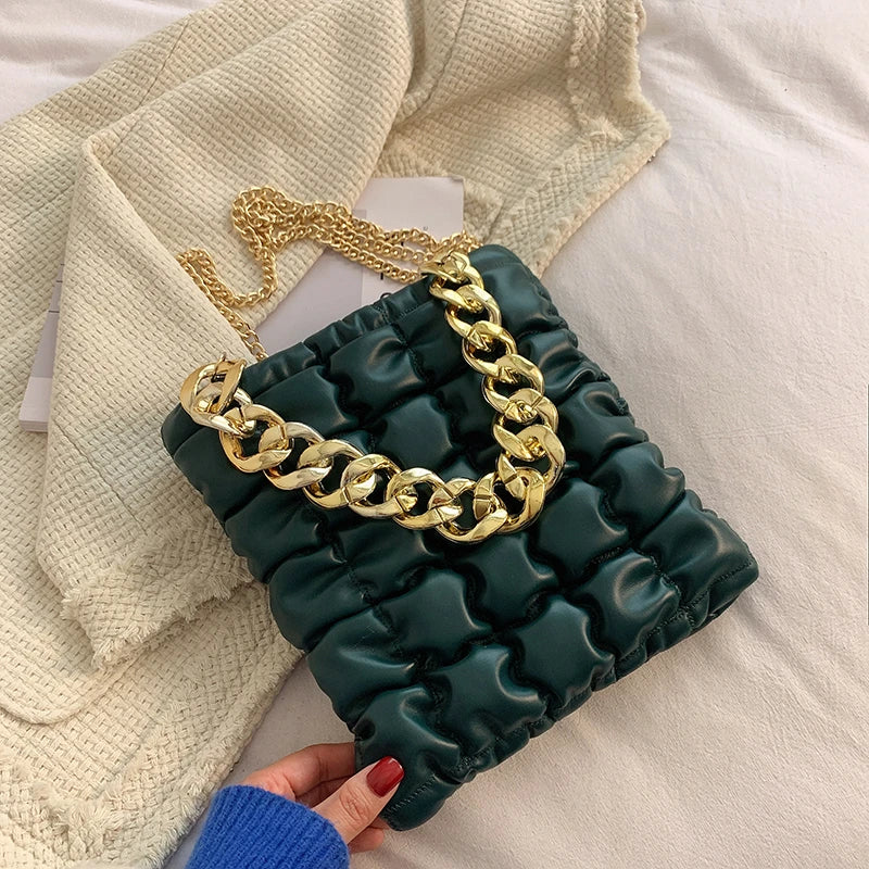 Plaid Chain Tote Bag Winter PU Leather Women's Handbag Shoulder Messenger Bag