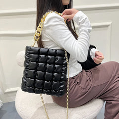 Plaid Chain Tote Bag Winter PU Leather Women's Handbag Shoulder Messenger Bag