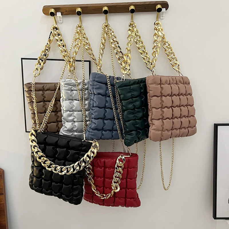 Plaid Chain Tote Bag Winter PU Leather Women's Handbag Shoulder Messenger Bag