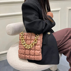 Plaid Chain Tote Bag Winter PU Leather Women's Handbag Shoulder Messenger Bag