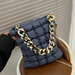 Plaid Chain Tote Bag Winter PU Leather Women's Handbag Shoulder Messenger Bag