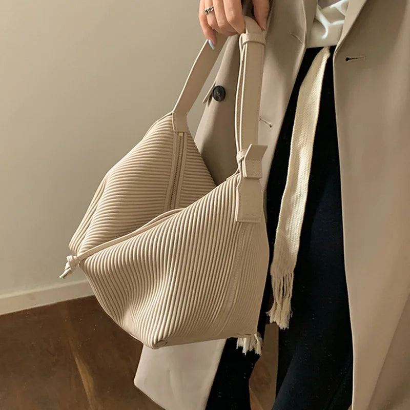 Pleated Shoulder Bags Women Underarm Large Capacity Ladies Party Retro Handbags