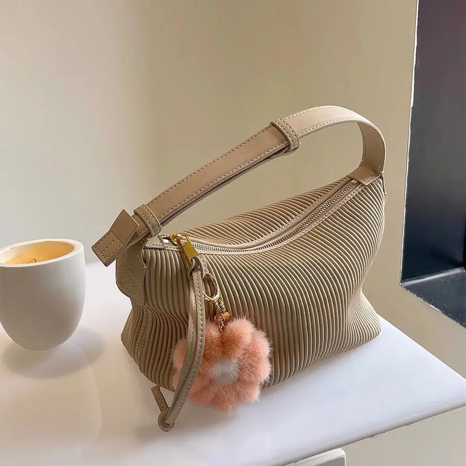 Pleated Shoulder Bags Women Underarm Large Capacity Ladies Party Retro Handbags