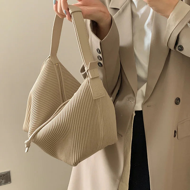 Pleated Shoulder Bags Women Underarm Large Capacity Ladies Party Retro Handbags