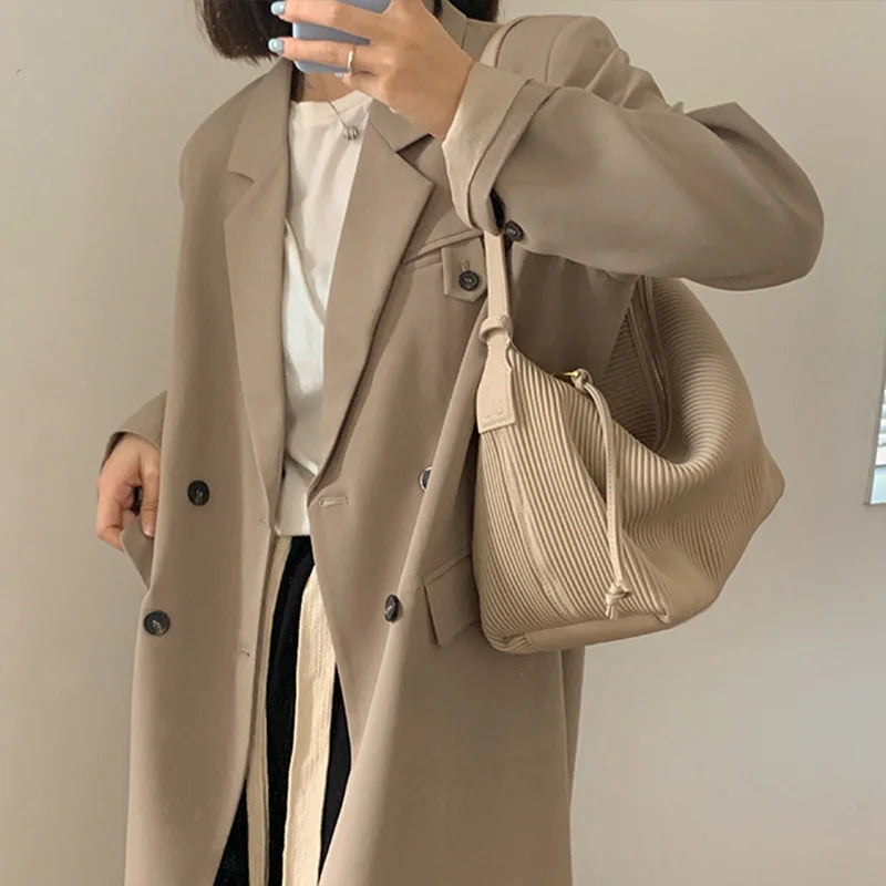 Pleated Shoulder Bags Women Underarm Large Capacity Ladies Party Retro Handbags
