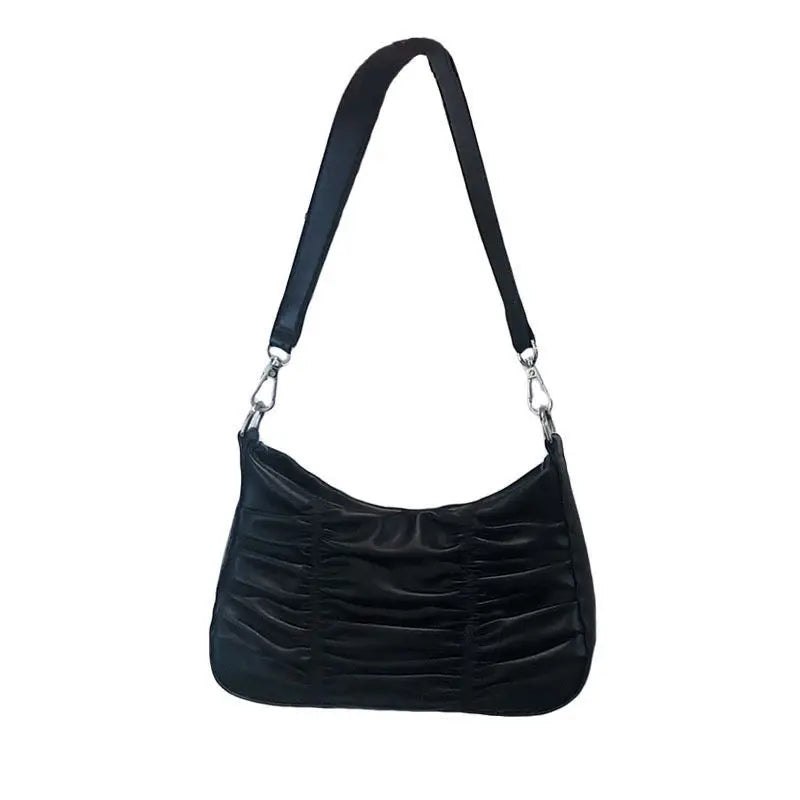 Pleated Shoulder Bags Women Solid Casual Underarm Streetwear Handbags Zipper