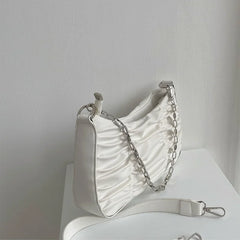 Pleated Shoulder Bags Women Solid Casual Underarm Streetwear Handbags Zipper