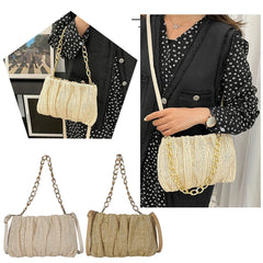 Pleated Straw Crossbody Bag Beach Handbag Purse