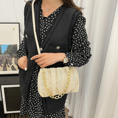 Pleated Straw Crossbody Bag Beach Handbag Purse
