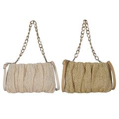 Pleated Straw Crossbody Bag Beach Handbag Purse
