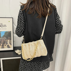 Pleated Straw Crossbody Bag Beach Handbag Purse