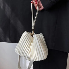Pleated Stripe Bucket Bag Handbag Wedding Party Shoulder Bags For Women