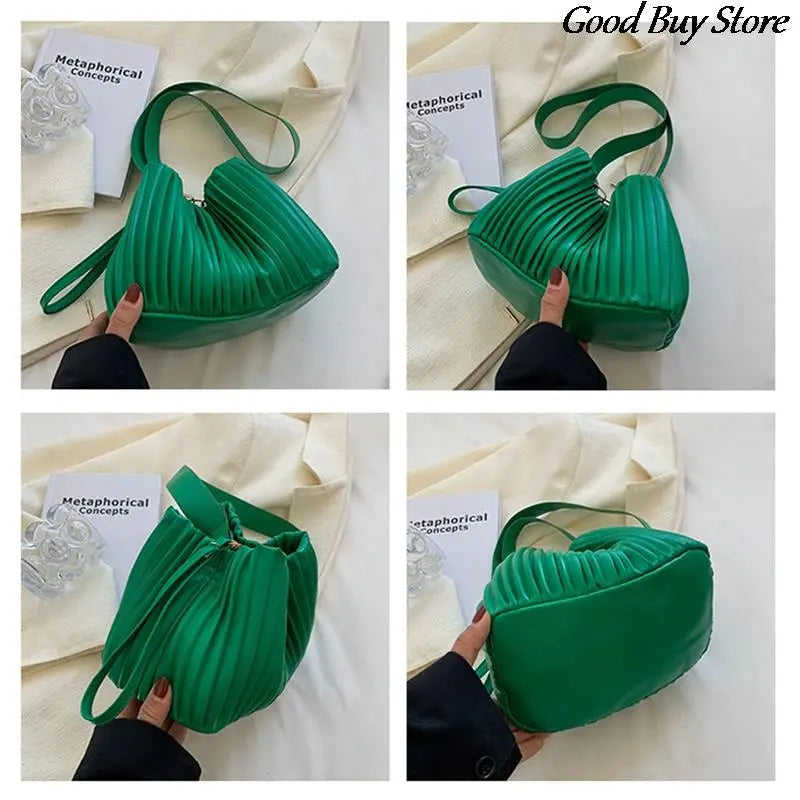 Pleated Stripe Bucket Bag Handbag Wedding Party Shoulder Bags For Women