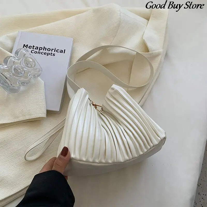 Pleated Stripe Bucket Bag Leather Shoulder Bags For Women