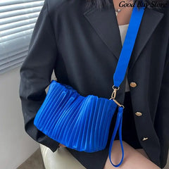 Pleated Stripe Bucket Bag Leather Shoulder Bags For Women
