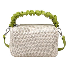 Pleated Weave Small Tote Bag Straw Women's Handbag