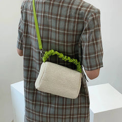 Pleated Weave Small Tote Bag Straw Women's Handbag