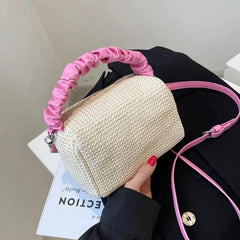 Pleated Weave Small Tote Bag Straw Women's Handbag