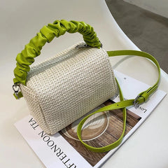 Pleated Weave Small Tote Bag Straw Women's Handbag