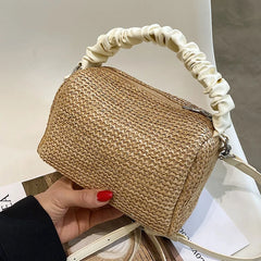Pleated Weave Small Tote Bag Straw Women's Handbag
