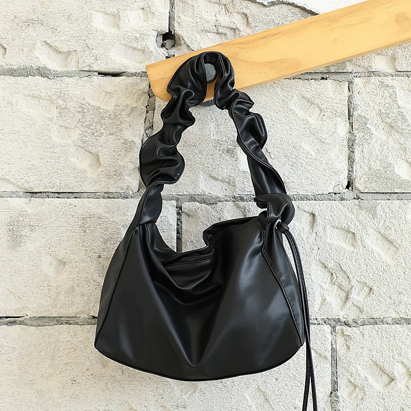 Pleated Women's Handbag Retro Solid Underarm Shoulder Bag