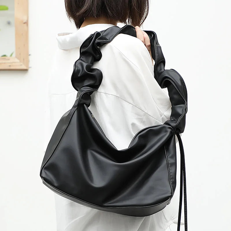 Pleated Women's Handbag Retro Solid Underarm Shoulder Bag
