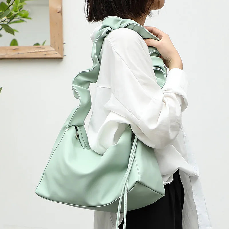 Pleated Women's Handbag Retro Solid Underarm Shoulder Bag