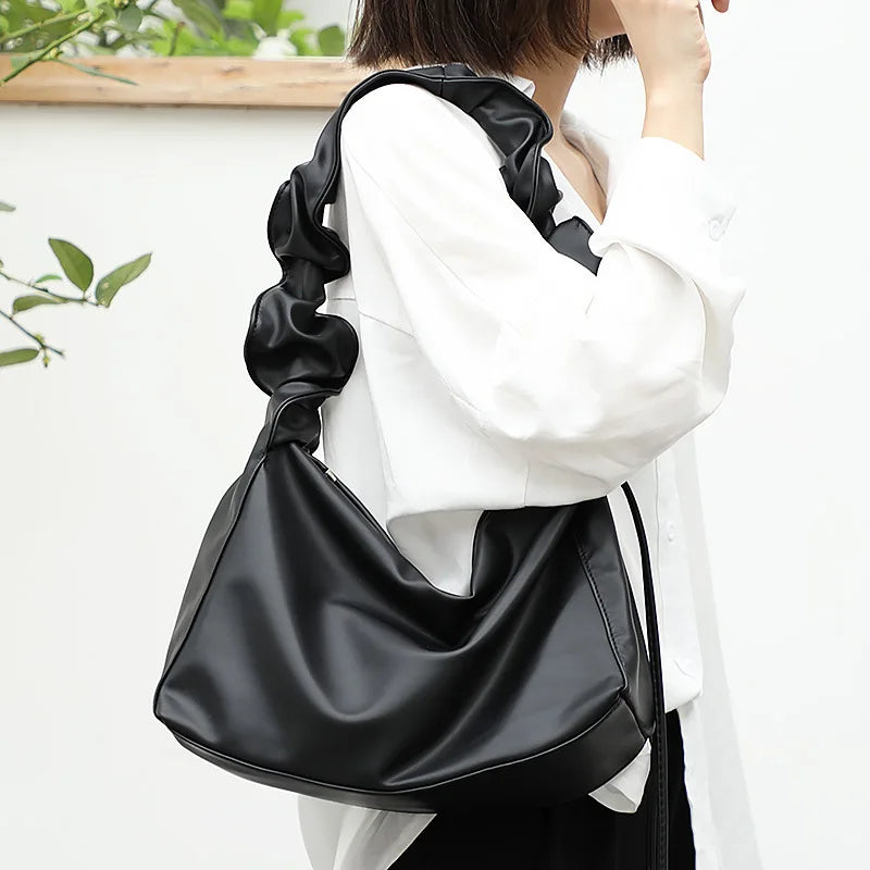 Pleated Women's Handbag Retro Solid Underarm Shoulder Bag