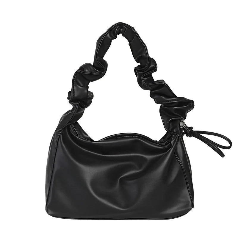 Pleated Women's Handbag Retro Solid Underarm Shoulder Bag