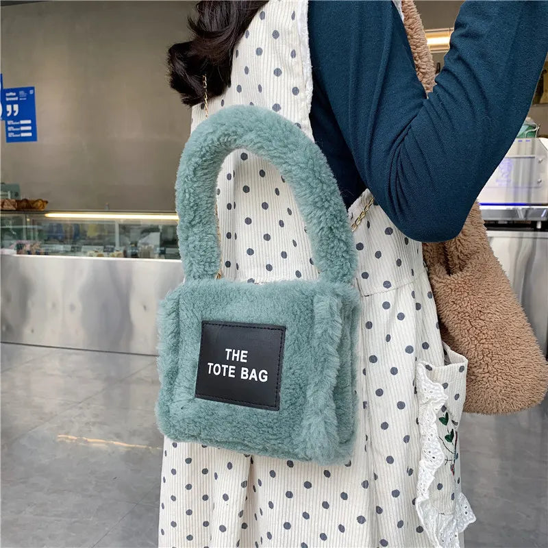 Plush Bag Winter One Shoulder Crossbody Bag Chain Portable Tote Bags