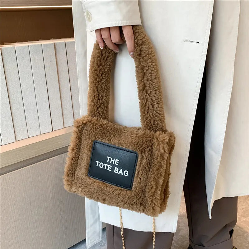 Plush Bag Winter One Shoulder Crossbody Bag Chain Portable Tote Bags