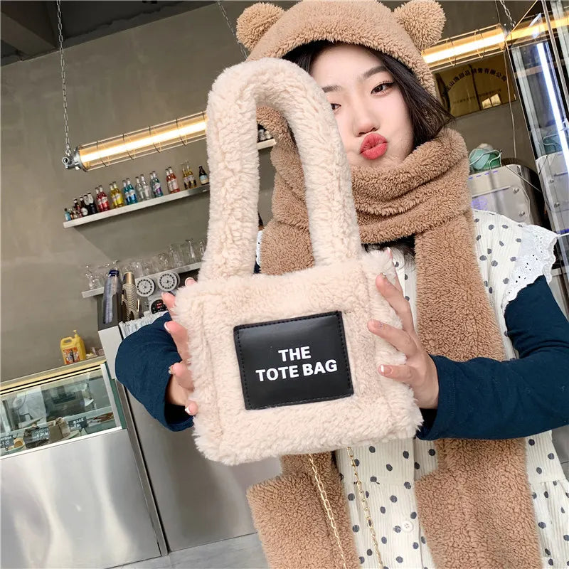 Plush Bag Winter One Shoulder Crossbody Bag Chain Portable Tote Bags