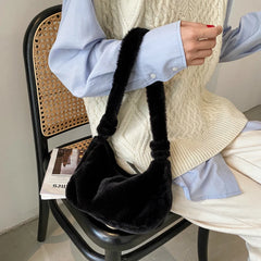 Soft Plush Shoulder Bag for Women Winter Solid Female Underarm Hairy