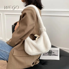 Soft Plush Shoulder Bag for Women Winter Solid Female Underarm Hairy