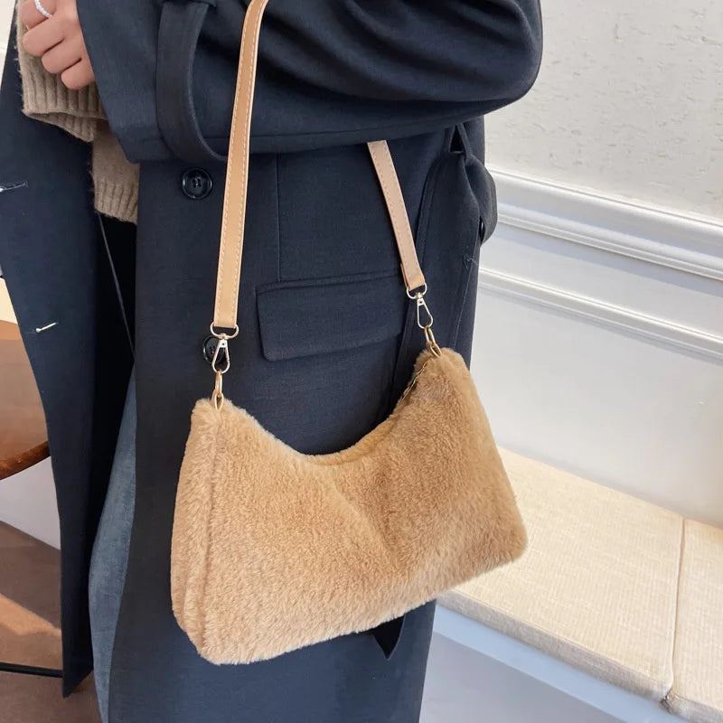 Plush Bag Women's Large Capacity One Shoulder Handbag Crossbody Bag