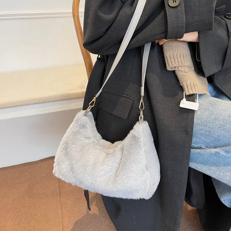 Plush Bag Women's Large Capacity One Shoulder Handbag Crossbody Bag