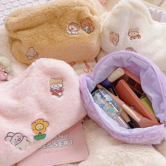 Plush Cosmetic Bag Korea Student School Pencil Case Girls Large Capacity