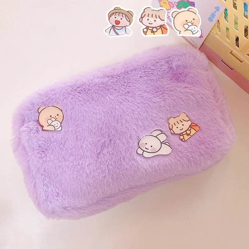 Plush Cosmetic Bag Korea Student School Pencil Case Girls Large Capacity