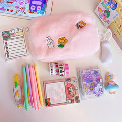 Plush Cosmetic Bag Korea Student School Pencil Case Girls Large Capacity