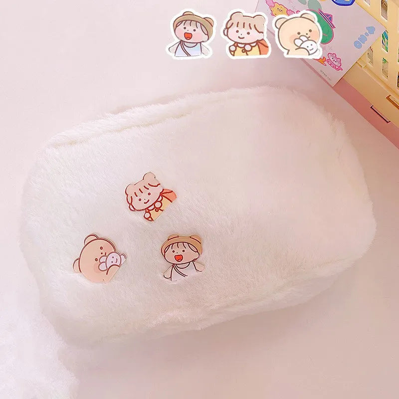 Plush Cosmetic Bag Korea Student School Pencil Case Girls Large Capacity